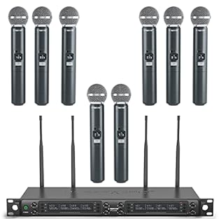PREMIUM WIRELESS PERFORMANCE: 8 channel UHF cordless microphone system with selectable frequency in 500MHz frequency band. Employs hassle-free IR synchronization to pair up the receiver and cordless mics smoothly within seconds, minimum dropouts, and...