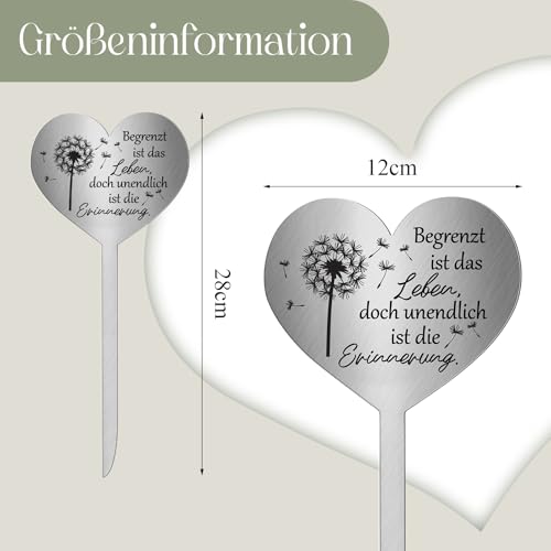 Photect Grabschmuck Wetterfest Grabstecker Metall Herz mit Spruch Begrenzt Ist Das Leben Doch Unendlich Ist Die Erinnerung Urnengrab Deko Weihnachten Grabdekoration Wetterfest Herz zum Erinnerung