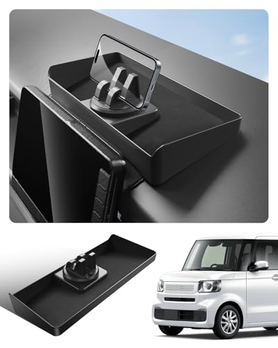 SKTU スマホスタンド 「N-BOX 3代目 JF5/6型専用」 スマホホルダー トレイ型 携帯ホルダー 角度調整可能 トレイ型 携帯スタンド 小物置け 滑り止め ブラック (ホンダ N-BOX 3代目 JF5/6型 2023+専用)