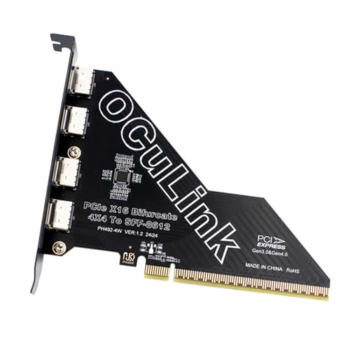 xiwai Adaptador Externo PCI-Express 4.0 16x PCIE Desmontable a Cuatro Oculink SFF-8612 SFF-8611 VROC Raid0 para Base de Tarjeta gráfica Externa SSD eGPU U.2