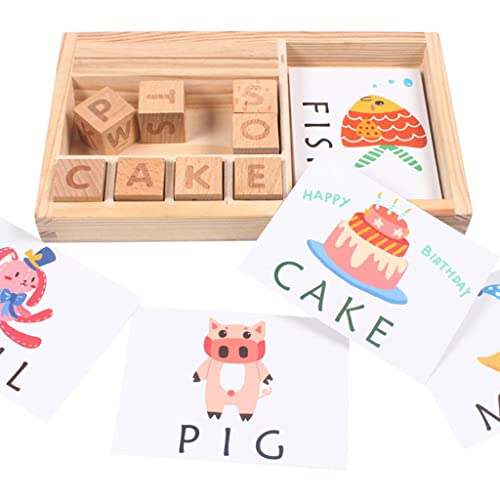 Besstuup Multi-Game Wooden Alphabet Cubes English Words Paper Cards Puzzle Children #TOP6