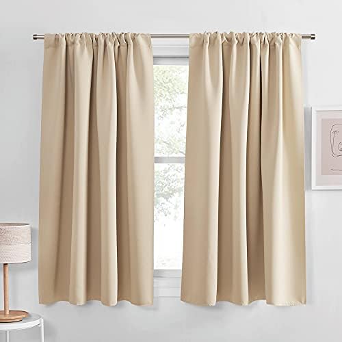 PONY DANCE Kitchen Beige Curtains - Home Decoration Room Darkening Thermal Insulated Blackout Window Treatments/Draperies Block Light Protect Privacy, 42 W x 54 L, Biscotti Beige, 2 Pieces