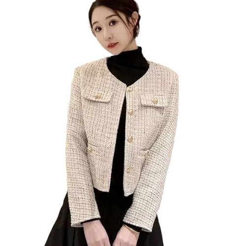 Veste en tweed col rond pour un style coréen chic au bureau
