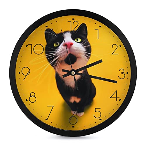 Pendule murale chat marrant et silencieuse de 25.4cm pour decoration de bureau