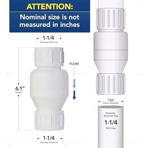 Image of MIDLINE VALVE PVC Inline Check Valve for Backflow Prevention 1-1 /4'' Solvent Connections White Plastic