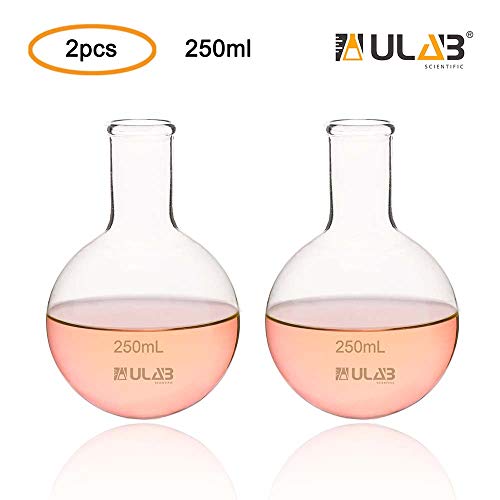 ULAB Boiling Flask of Round Bottom Set, 2pcs of Vol.250ml, Borosilicate 3.3 Glass Material, UBF1004 - Thumbnail 2
