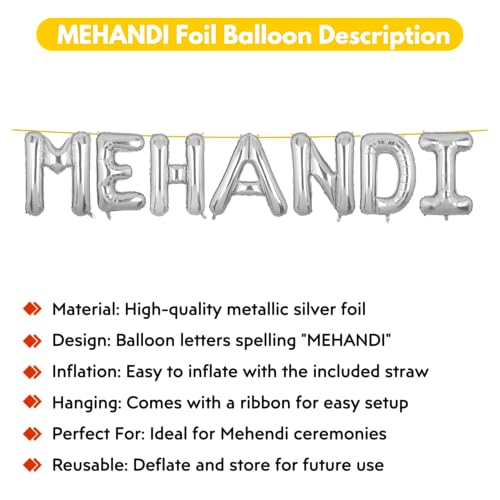 Image of Mehandi Banner Silver for Wedding Home Boys Girls Men Women Foil Balloon Decoration Decor Celebration Silveren