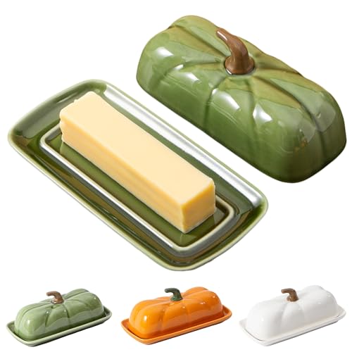 YumiPLUS Pumpkin Butter Dish with Lid, Ceramic Butter Tray, Covered