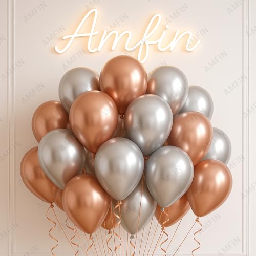 AMFIN (Pack of 20) 10 inch Metallic Chrome Balloons. Birthday, Anniversary Decoration Items - Rose Gold, Silver - Image 6
