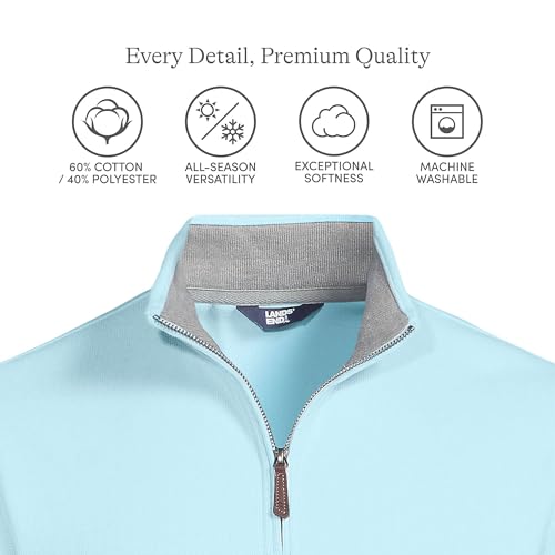 Pull à fermeture éclair 1/4 côtelé bleu ciel Lands' End homme L