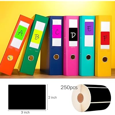 Well Tile 2 x 3 Black Rectangle Color Coding Labels - Square Color-Code Stickers Permanent Adhesive, Write-On Surface - 250 Labels/per Roll