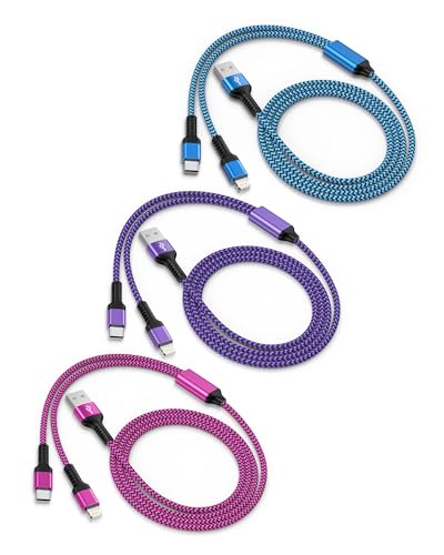 3Pack-4FT Apple & Android USB to Lightning & USB-C 2-in-1