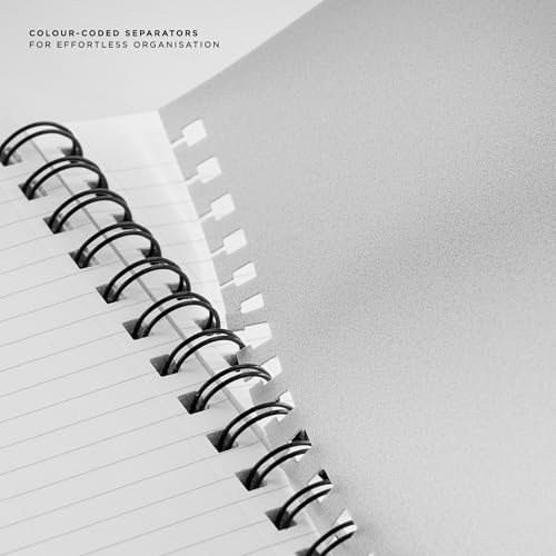 Image of Parker Wiro Premium Silver Notebook - A5, with Black & Grey Tabs, 240 Pages, 80 GSM, 4 Subject | Wirebound Design with Water-Resistant Cover & Glossy Sleeve