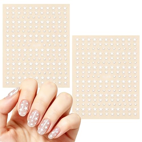 2 Sheets Star Nail Stickers, 3D Self-Adhesive Holographic Laser Art Stickers for Women's Nail Design (2, White)