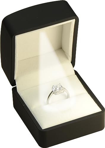 Image of LED Black Ring Box for Proposal, Wedding, Engagement, Birthday, Valentine' Day, Mother's Day, Father's Day, Christmas...Luxury Arc Shaped Top Design LED Ring Jewelry Gift Box with Light for Men for Women for Girls Box Dimension 2.28〞(W)*2.48〞(D)*1.65〞(H)