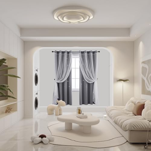 Image of indistar Star Cutout Kids Window Blackout Curtains for Girl Bedroom Window Room Darkening Curtains & Drapes Baby Nursery Curtains (2 Panel, 52Wx63L inch,Grey)