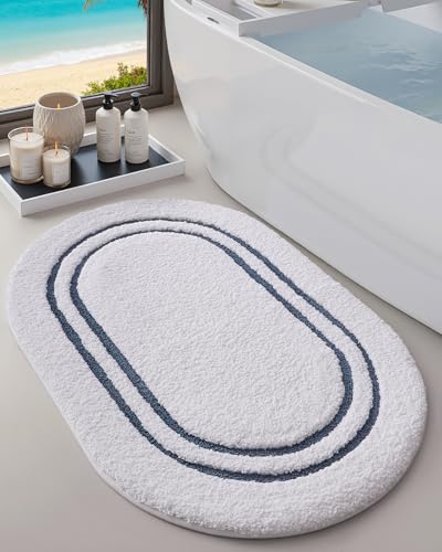 DEXI Oval Bath Mats for Bathroom, 17x30 Absorbent Bath Mat,