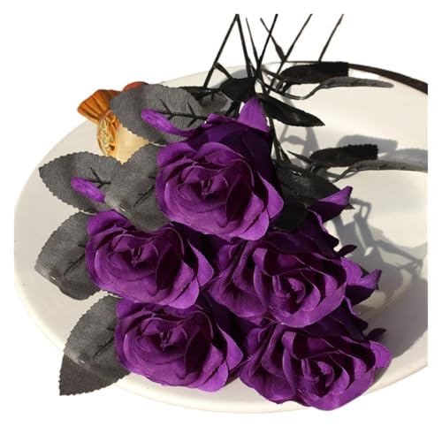 AOEGBY Flor Artificial 5Pcs Silk Rose Artificial Flower Head Bouquet Home Living Room Wedding Decor Decoration Paniculata Artificial(Purple)
