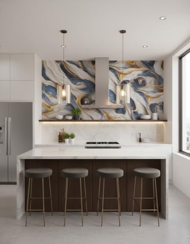 Image of VKR Self Adhesive Waterproof Wallpaper Roll | Peel & Stick Removable Vinyl Furniture Covering for Kitchen Countertops, Cabinets, Tables, Shelves & Wardrobes (Blue, Pack of 1)