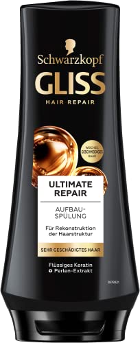 Gliss Ultimate Repair Spülung (200 ml), Haarspülung mit Keratin bietet Reparatur-Pflege für extrem geschädigtes Haar, Pflegespülung für leichte Kämmbarkeit