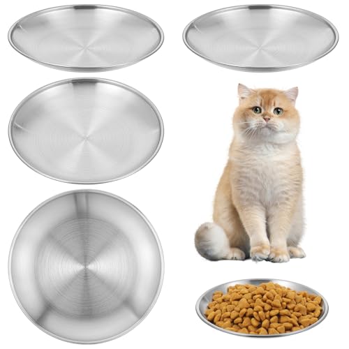 Gjinxi 4 Pcs Small Cat Bowls Set 5.51'', Classic Cat Dishes, Stainless Steel Cat Bowl, Shallow Bowls, Cat Food Plate, Cat Feeding Bowls, Cat Water and Food Bowl to Prevent Whisker Fatigue (7.05 OZ)