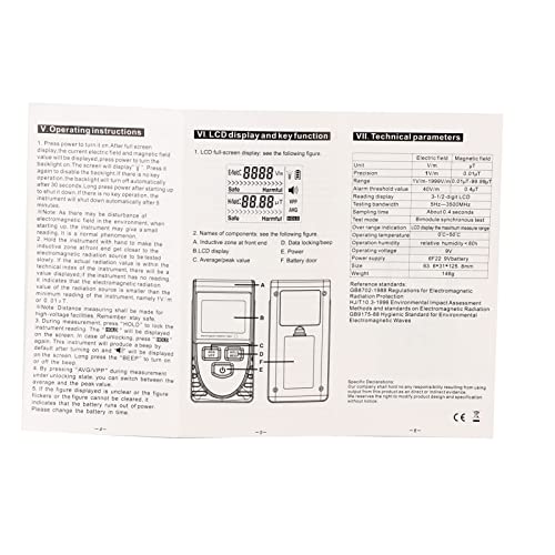 Image of Electromagnetic Radiation Detector, Digital Electromagnetic Field Radiation Tester Hand-held Digital LCD EMF Detector for Detecting Electric and Magnetic Field Radiation