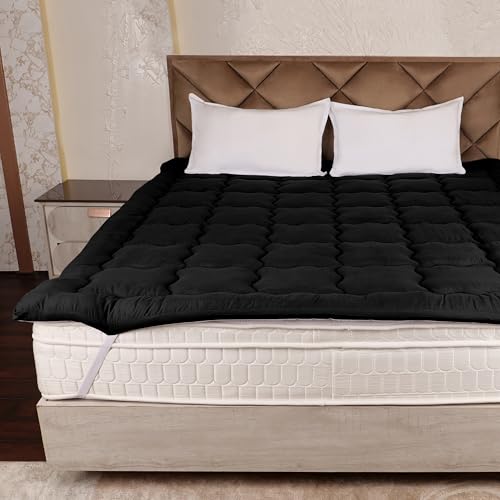 AVI Super Soft 500 GSM Microfiber Mattress Topper for Single Bed Size 78x36 Inch | All Season Comfortable Sleep 2 Inch Thick Mattresses Padding Single Size-(Black, 6.5x3 Feet, 4 Corners Elastic Band)