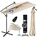 KESSER® Ampelschirm Holly Sonnenschirm Rechteckig LED Solar inkl. Abdeckung | Kurbel-Schirm mit Ständer UV-Schutz Aluminium Wasserabweisend Ø350cm Gartenschirm Beige