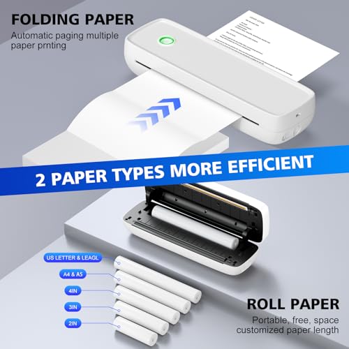 MinZhi Portable Thermal Printer,Wireless Printer Supports 8.5\" X 11\"US Letter&Legal,A4&A5 Paper,Bluetooth Inkless Travel Printer Compatible with Android iOS & Laptop for Office Travel Home