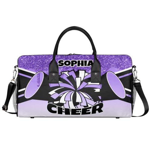 Personalized Cheer Bags for Cheerleaders Custom Sport Duffel Bag Gym Bag Travel Duffle Bag Overnight Weekender Bag with Name Purple Glitter Drops