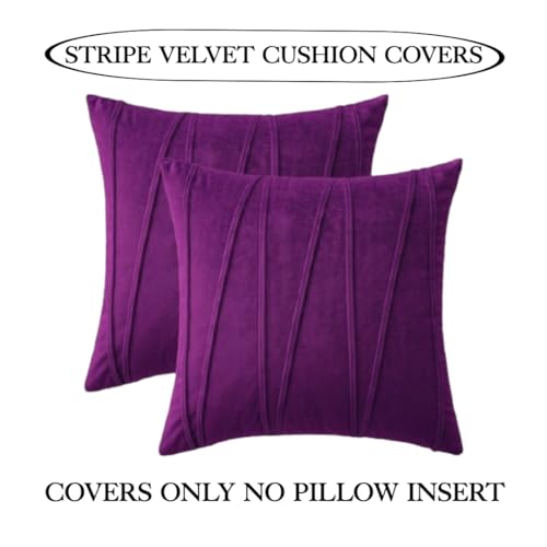 Image of Amazon Brand - Umi Decorative Striped Throw Pillow Covers 16 X 16 Inch,Soft Solid Velvet Pillow Covers Cushion Case with Zigzag Pattern for Sofa Bedroom 40 X 40 Cm (Pack of 5) Purple