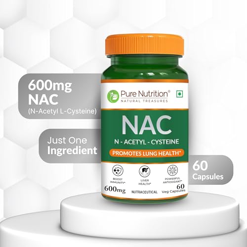 Image of Pure Nutrition NAC (N-Acetyl L-Cysteine) 600mg - 60 Veg Capsules | Powerful Antioxidant Support for Immunity, Lung & Respiratory Health | Enhances Liver Detox, Reduces Oxidative Stress, Boosts Cellular Health for Men & Women