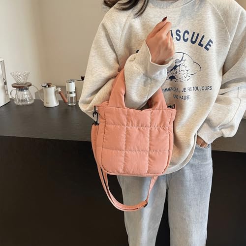 Puffer Tote Bag Mini Quilted Puffy Tote Bags with Convertible Strap Lightweight Square Crossbody Shoulder Bag for Women 20254