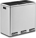[page_title]-Mülleimer 54 L mit 3er Deckel, Abfallentsorgung, Abfallsammler, Abfalleimer Küche mit Absenkautomatik Mülltrennung Mülltrennsysteme 3x18 Liter Abfall Mülltrenner, 3-Fach Inneneimer, mit Tragegriff