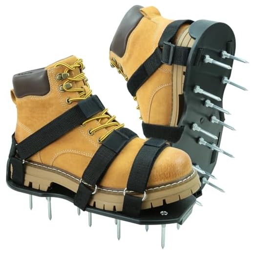 MILLUXXi Lawn Aerator Shoes with Hook & Loop Straps for Effectively Aerating Lawn Soil, One Size Fits All Free-Installation Heavy Duty Spiked Sandals Shoes for Yard Garden Patio Grass, Black