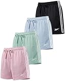 Reebok 4-Pack: Girls’ Athletic Mesh Shorts with Side Taping – Volleyball Basketball Running Shorts Kids...