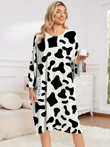 Image of CRIPOM Plus Size Moo Moos for Women Oversized Sleep Shirts for Women Oversized Nightgown with Pocket Fit S-5XL