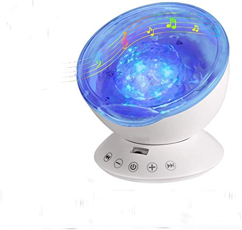 Bestland Remote Control Ocean Wave Light Projector 12 LED &7 Color Changing Night Light with Built-in Mini Music Player for Living Room Bathroom Children Room, White