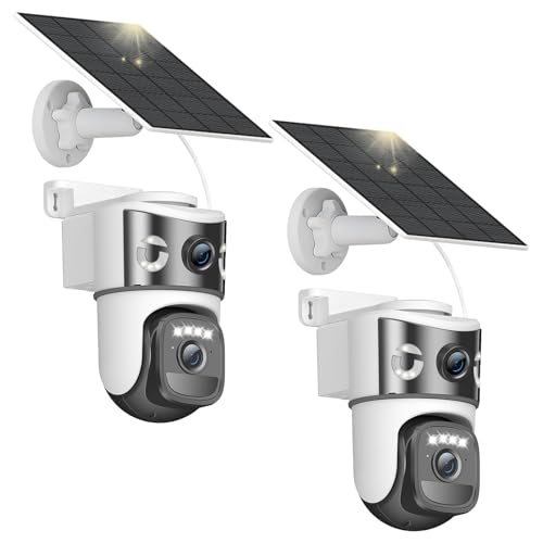 8MP Caméra de Surveillance WiFi Extérieure Sans Fil,Double Objectif Camera Extérieur Solaire avec Panneau,355° PTZ,Vision Nocturne,Suivi Automatique,Audio Bidirectionnel,PIR Détection Humaine,2 Pack