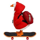 WmerWmn Desk Goose Outfits 7 Inches, 3-Piece Porch Goose Outfits Set with Hoodie, Schoolbag and Mini Finger Skateboards for Tabletop Decor, Desk Goose Clothes for Office Desk and School Gifts (Red)
