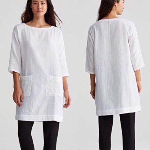 Eileen Fisher Organic Cotton Gauze Tunic Dress Xxs Msrp $238.00 White #TOP2