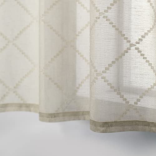 Koufall Tier Curtains 36 Inch Length For Kitchen 2 Panels Rod Pocket Embroidered Diamond Pattern Linen Semi Sheer Transparent Short Half Small Window Curtains For Bathroom Rv Campers Taupe Tan Brown #TOP3