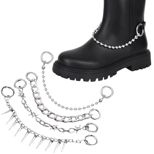 VEOIRXU 4 Stück Schuh Charms Ketten Schuhanhänger Ketten Schnürsenkelketten Schuh Punk Taschenkette Schuhanhänger Schuhschmuck Für Turnschuhe Freizeitschuhe Gothic Schuhe Damen