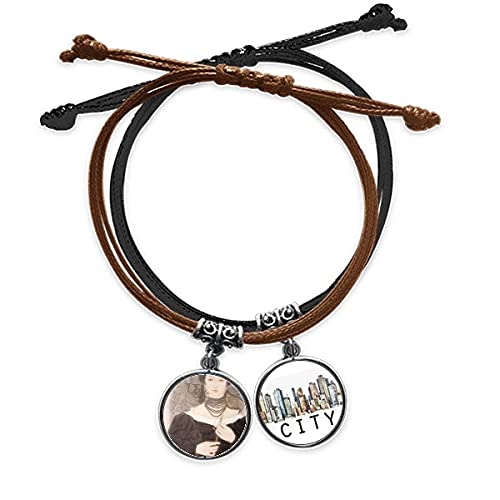 Bracelet Black Mask peinture chinoise en cuir sidi et cordon main