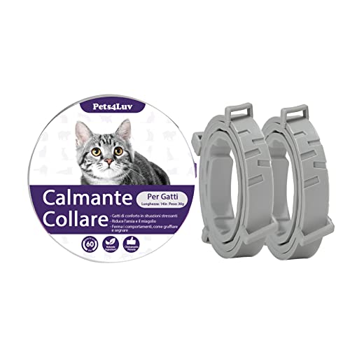 Pets4Luv Collier calmante pour Chat - Colliers calmants aux feromons, Anti-anxiété pour Chats de Taille Petite, Moyenne et Grande - Réglable et Imperméable, 100% Naturel, Lot de 2 Gris Cover