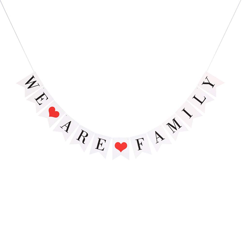 senni home White We are Family Banner, We are Family Sign with Two Piece of Red Heart, New House Moving Party Decors, Photo Prop Party Banner for Decoration, Family Party