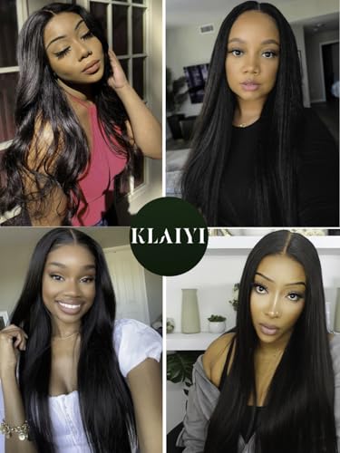 Image of KLAIYI Precut 13x4 Glueless Lace Front Wig Yaki Straight Bye Bye Knots Human Hair Wear and Go Wigs for Women Pre Bleached Pre Plucked Pre Everything 3S Ready to Wear Beginner Wig with Baby Hair 22Inch