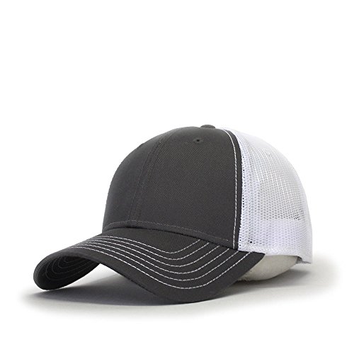 Vintage Year Plain Two Tone Cotton Twill Mesh Adjustable Trucker Baseball Cap (Charcoal Gray/White)