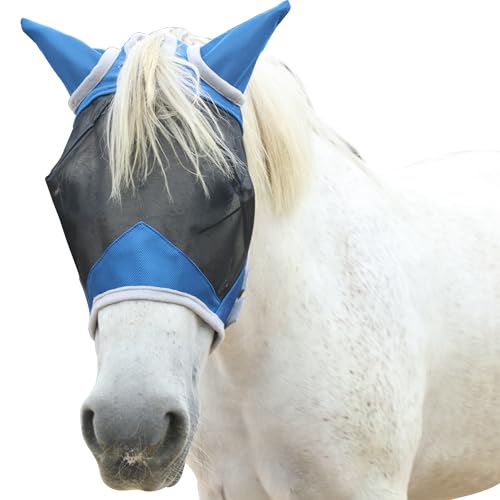 Gallopoff Masque Anti-Mouches Cheval avec Protection Oreilles, Bleu 02 M