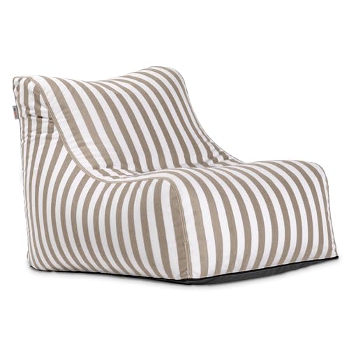 Jaxx Ponce Outdoor Bean Bag Chair - Weather Resistant Patio and Poolside Lounge Seating, Taupe Striped